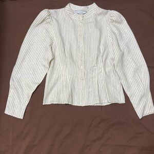 & OTHER STORIES PARIS ATELIER,LONG SLEEVE CREAM BLOUSE WITH SILVER STRIPS.SIZE10